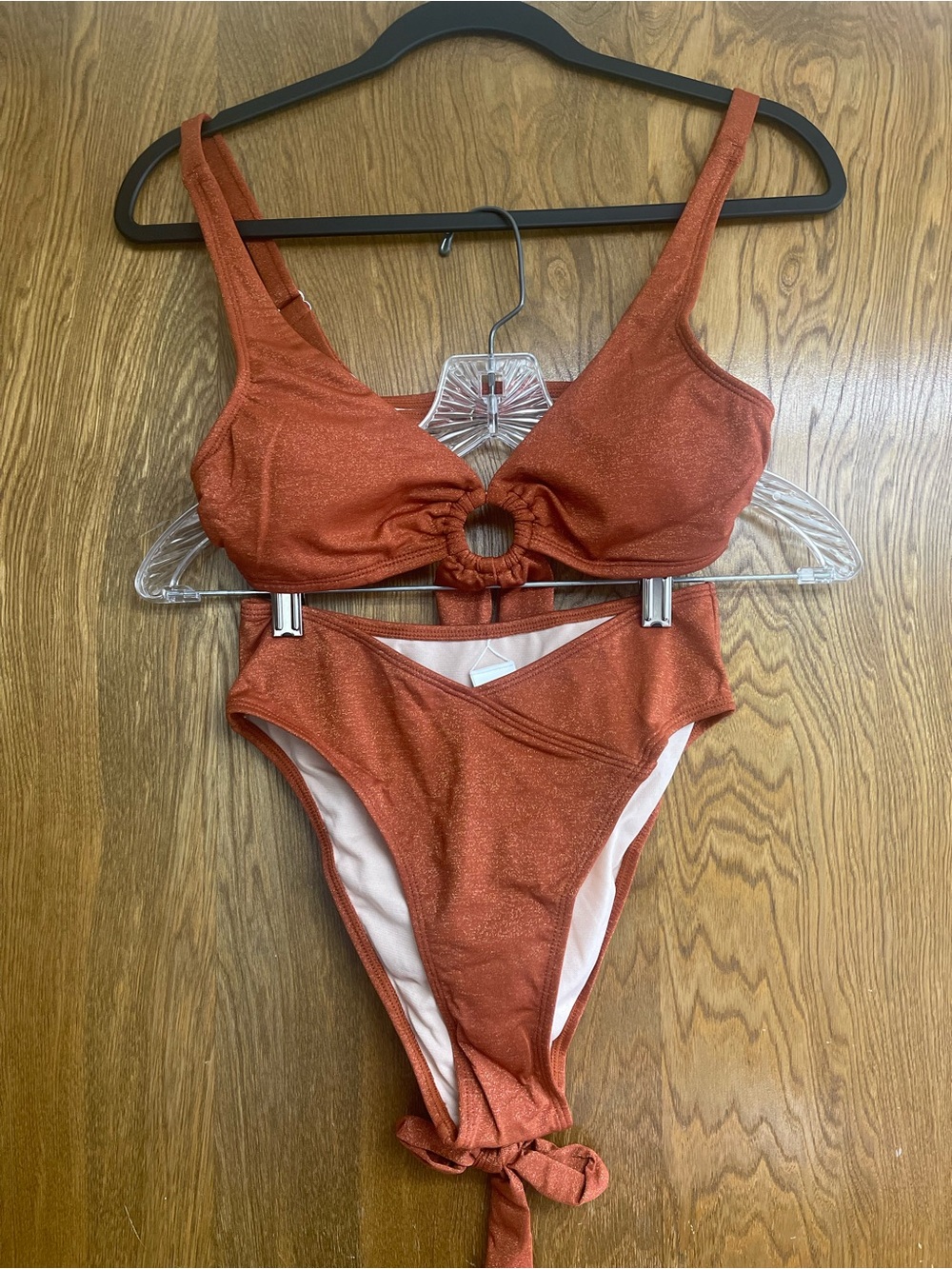 Small bikini swimsuit Rust Shimmer Ring-Front set two piece cheeky boho